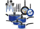 20-Piece Blue Cookware and Knives Set – Nonstick Pots and Pans with Lids and Utensils, Heat Resistan